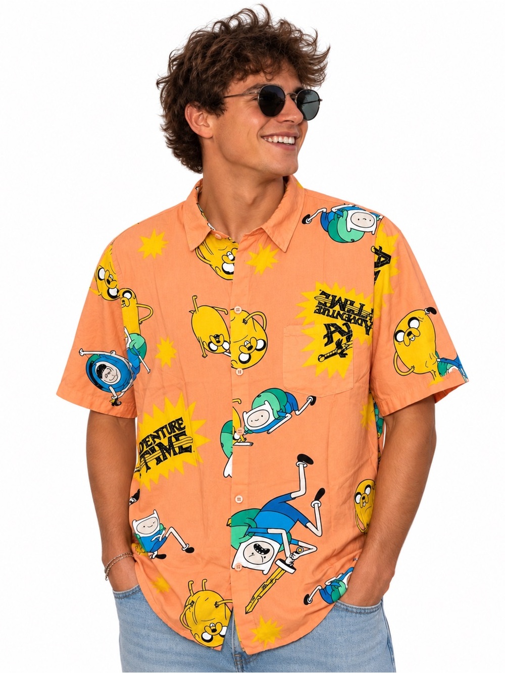 Adventure‎ Time Button Up Shirt Men’s SmallRayon Finn & Jake Size Cartoon